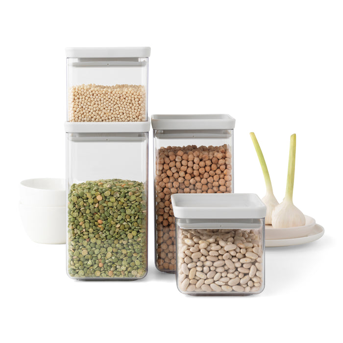 Brabantia Tasty+ Stapelbare Voorraadbus Set van 4 -  2 x 0,7 en 2 x 1,6 L - Wit