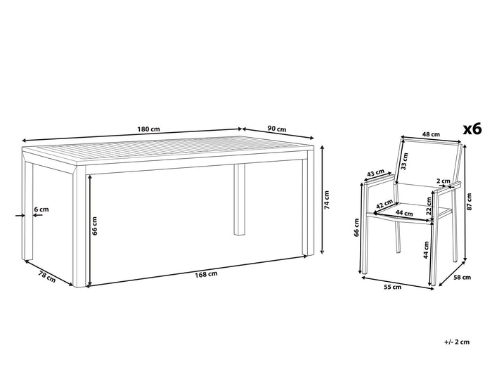 Beliani-GROSSETO -Tuinset voor 8-Licht hout|Zwart-Eucalyptushout|RVS
