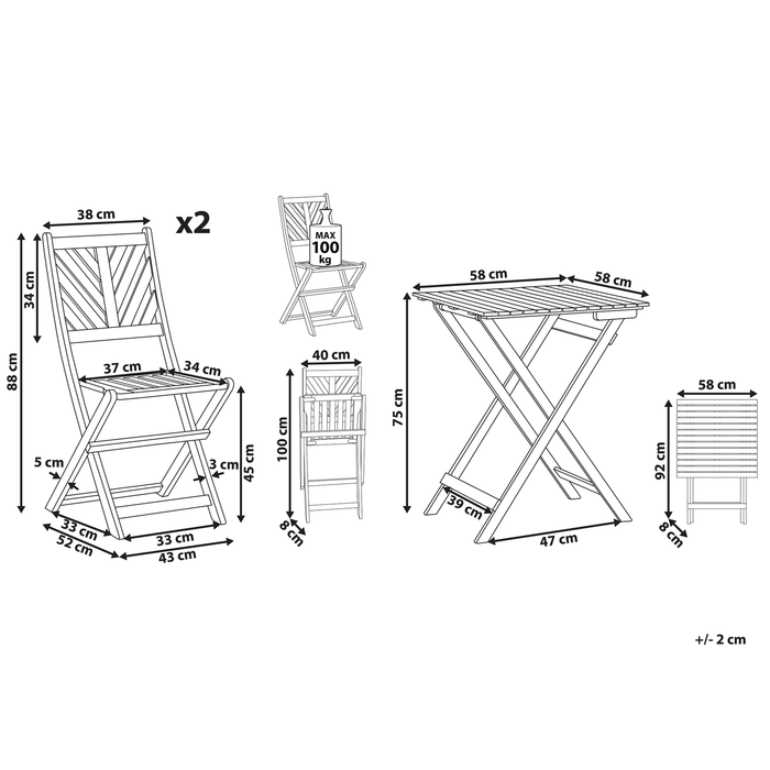 Beliani - TERNI - Bistroset voor 2 - Lichte houtkleur - Acaciahout