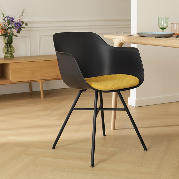 Nolon Noa-Liz Eetkamerstoel Zwart - Okergeel Kussen - Zwarte Poten