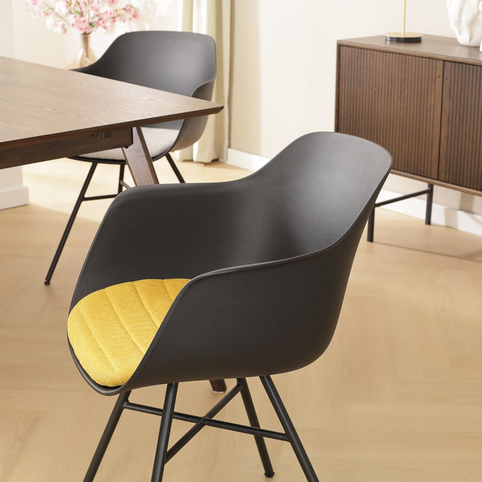 Nolon Noa-Liz Eetkamerstoel Zwart - Okergeel Kussen - Zwarte Poten