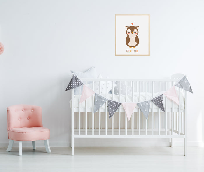 Happy Walls - Baby Uil in mooie houten Fotolijst - A3 formaat 30x40 cm