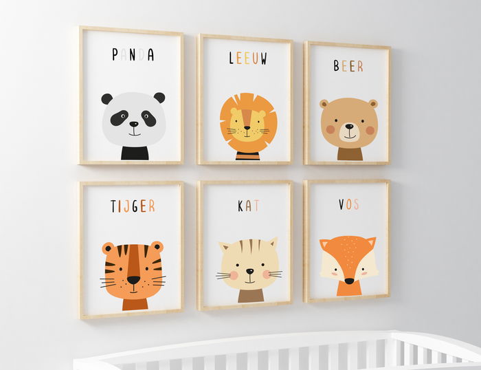 Happy Walls - Babykamer Posters - Set van 6 Dieren