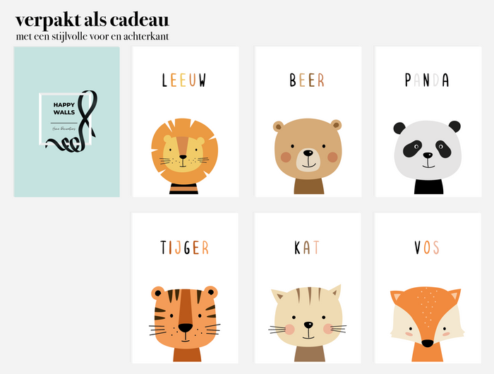 Happy Walls - Babykamer Posters - Set van 6 Dieren