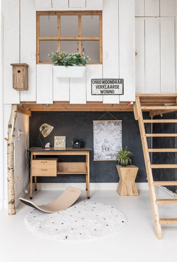 Interieur05 Rond Kindervloerkleed  hoogpolig Cream|Zwart - Dots