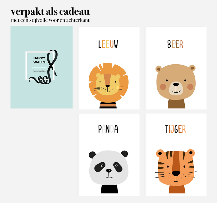 Happy Walls - Babykamer Posters - Set van 4 Baby diertjes