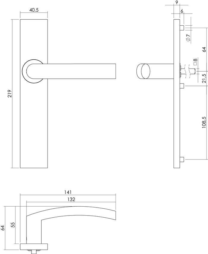 Intersteel Deurkruk Blok op rechthoekig schild blind rvs geborsteld