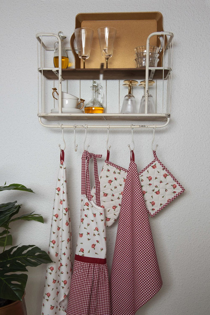 Clayre & Eef Ovenwant 18x30 cm Rood Wit Katoen Rozen