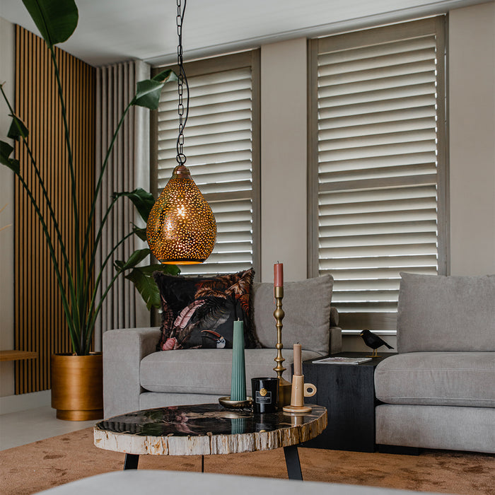 QAZQA Oosterse hanglamp zwart met koper - Maru 5