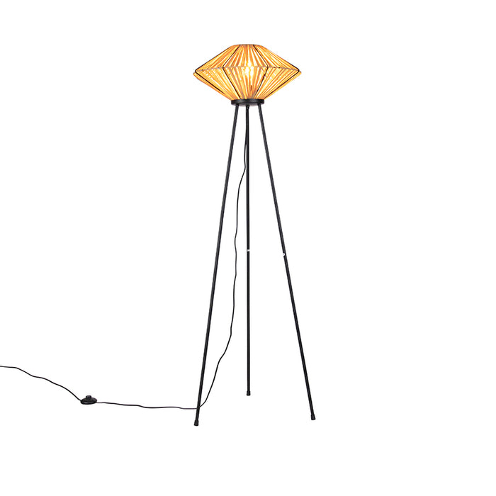 QAZQA Oosterse vloerlamp tripod rotan - Straw