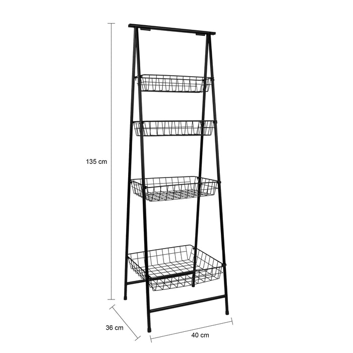 QUVIO Opbergrek met 4 bakken - Metaal - Zwart