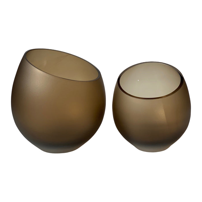 Vase The World Moho Waxinelichthouder - H 13 x  Ø 12,5 cm - Set van 2 - Satin Taupe