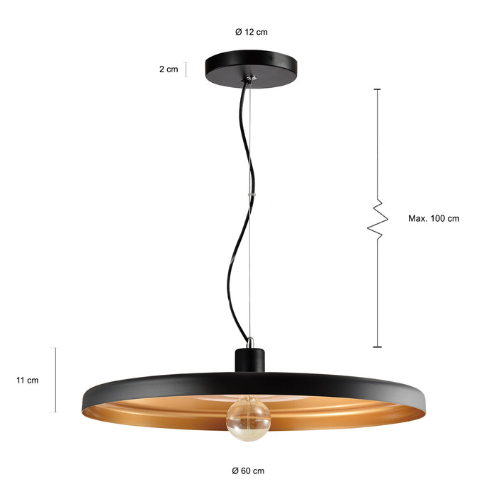 QUVIO Hanglamp rond zwart met gouden binnenkant -