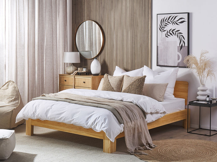 Beliani-ROYAN -Tweepersoonsbed-Lichtbruin-160 x 200 cm-Dennenhout