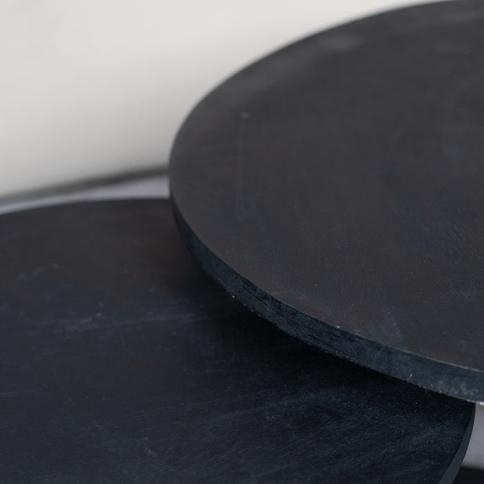 Bronx71 Industriële salontafel set Lara mangohout zwart rond (2 stuks)