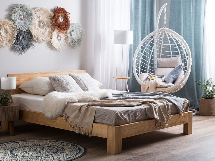 Beliani-ROYAN -Tweepersoonsbed-Lichthout-180 x 200 cm-Dennenhout