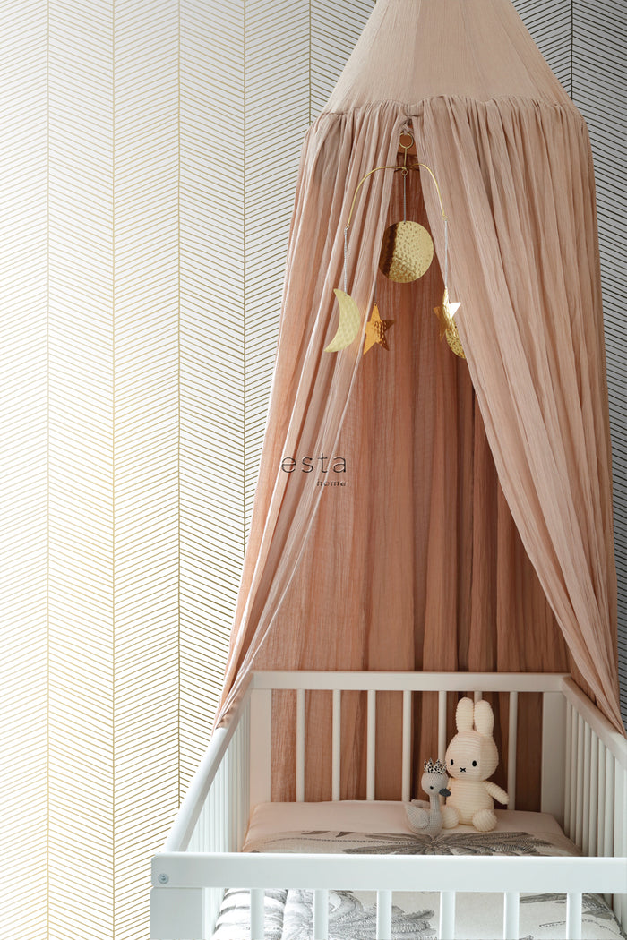 ESTAhome behang visgraat-motief wit en goud - 0,53 x 10,05 m - 139135