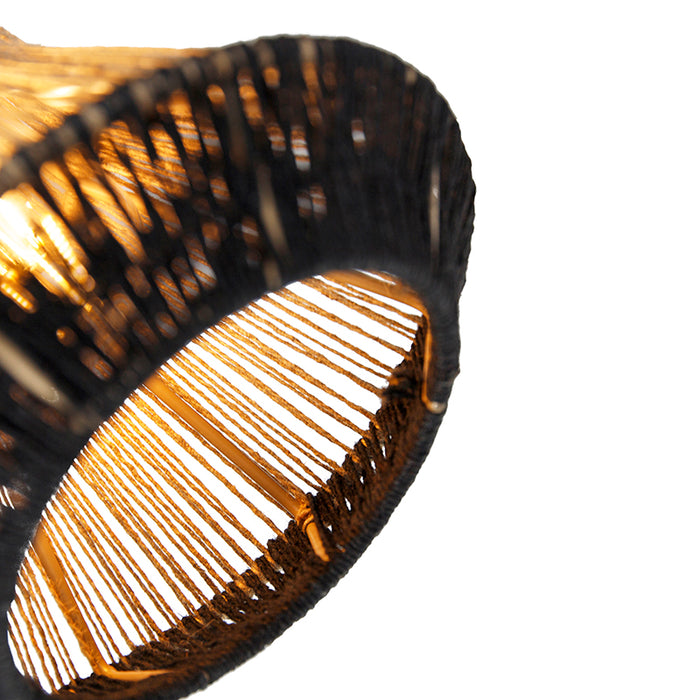 QAZQA Landelijke hanglamp zwart met touw 19 cm 3-lichts - Jenthe