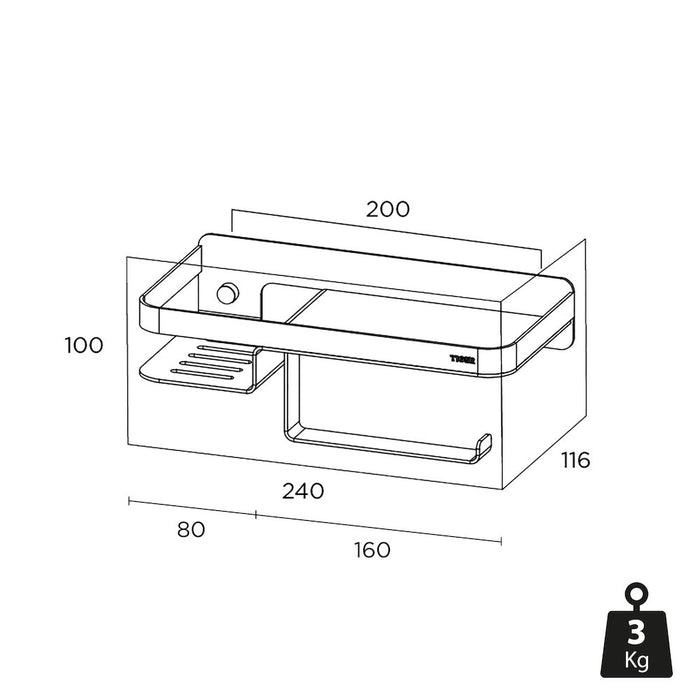 Tiger Caddy Toiletrolhouder met Planchet - RVS geborsteld