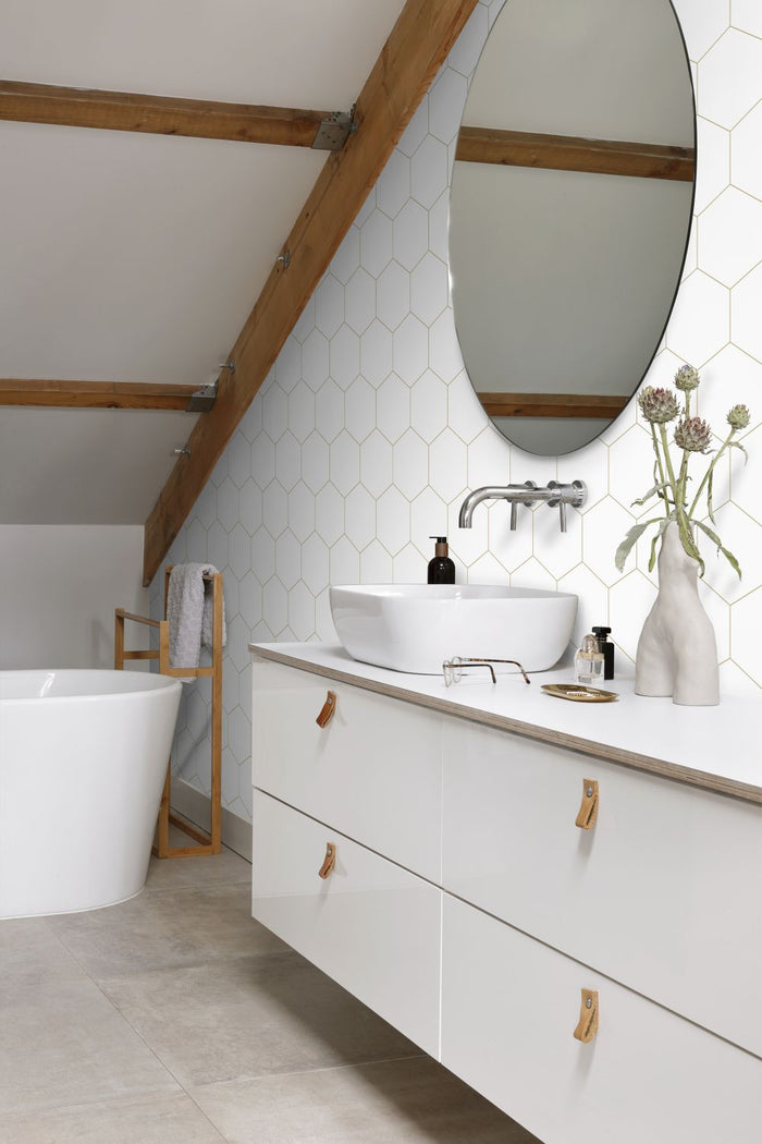 ESTAhome behang hexagon wit en goud - 0,53 x 10,05 m - 139312