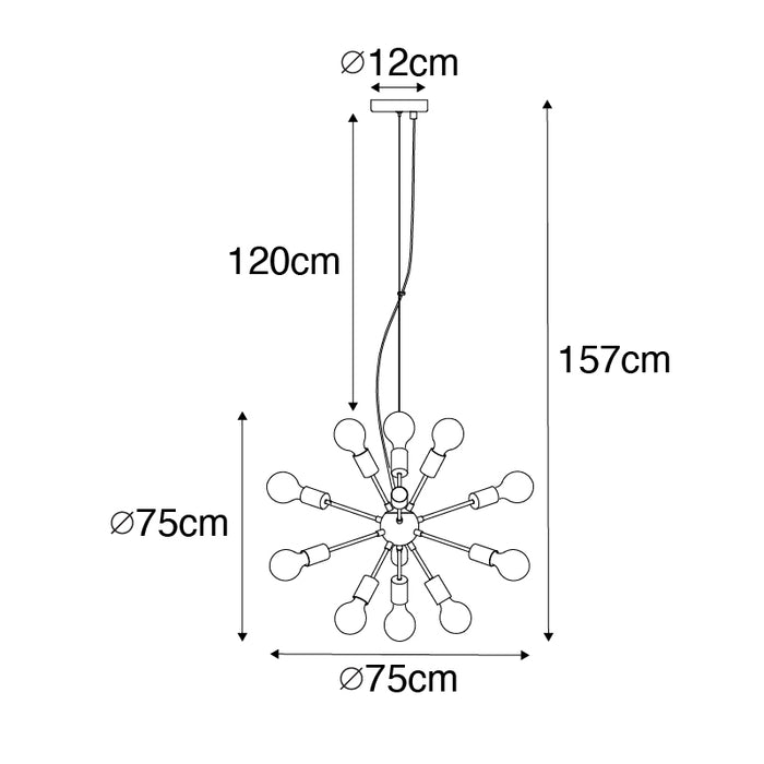 QAZQA Design hanglamp zwart met goud 12-lichts - Juul