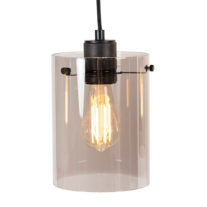 QAZQA Design hanglamp zwart met smoke glas 4-lichts - Dome