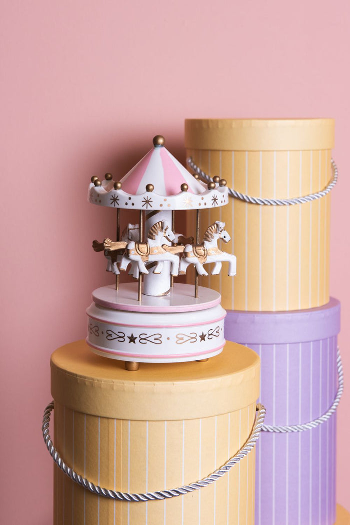 Clayre & Eef Muziekdoosje  Ø 11x19 cm Wit Roze Kunststof Paardjes