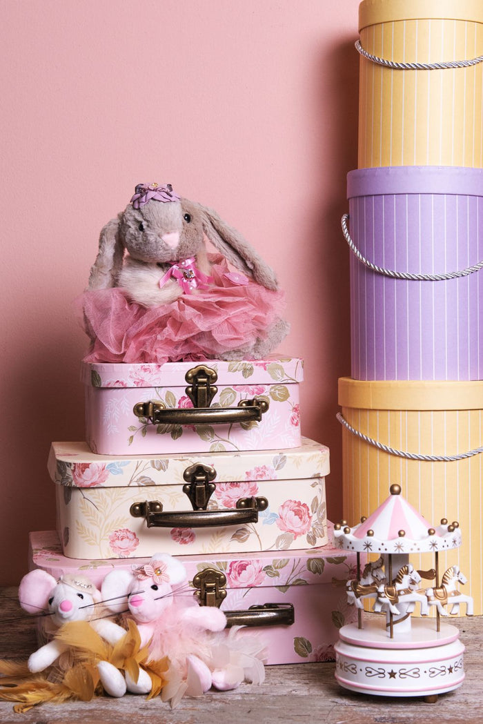 Clayre & Eef Muziekdoosje  Ø 11x19 cm Wit Roze Kunststof Paardjes