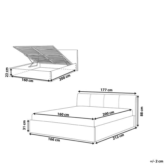 Beliani - ORBEY - Tweepersoonsbed - Grijs - 160 x 200 cm - Polyester