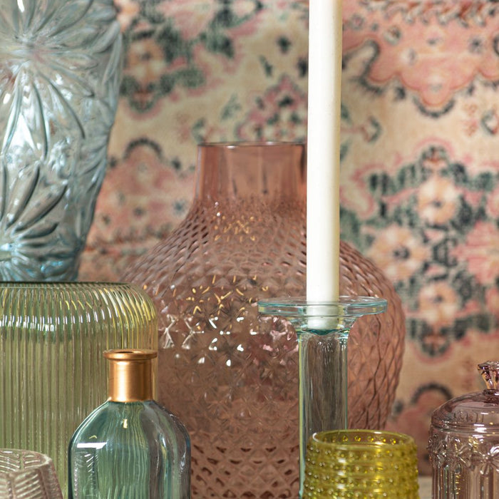 Clayre & Eef Vaas  Ø 6*13 cm Blauw Glas Vierkant Glazen Vaas Bloempot