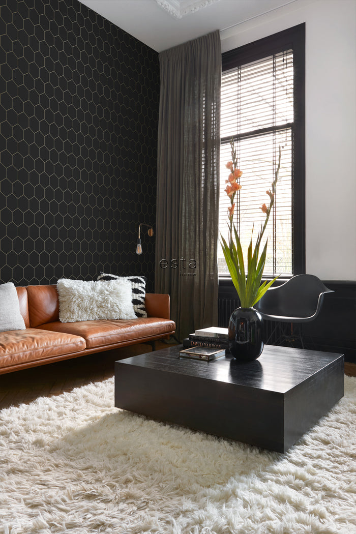 ESTAhome behang hexagon zwart en goud - 0,53 x 10,05 m - 139313
