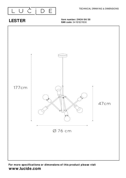 Lucide LESTER Hanglamp - Zwart