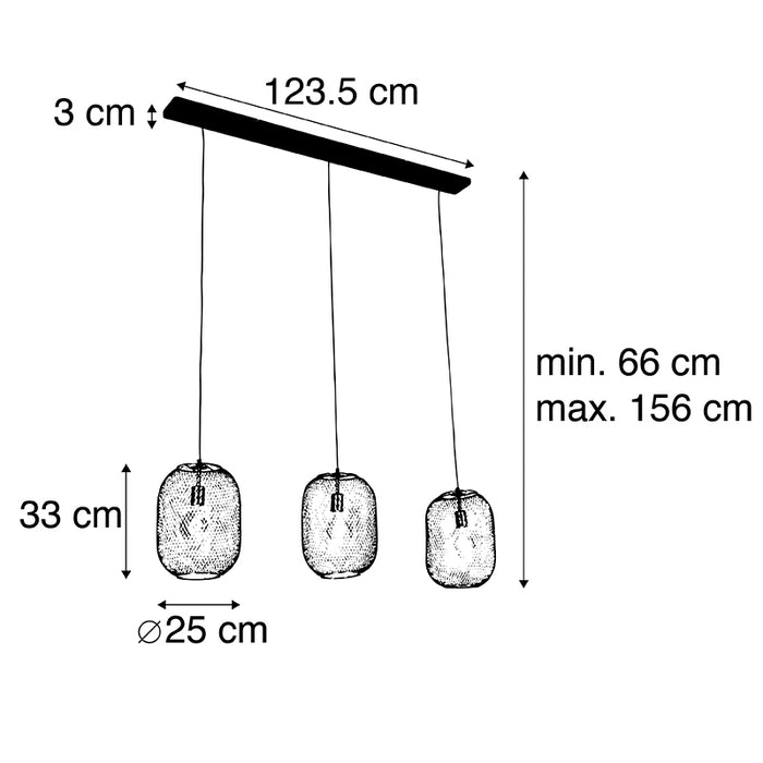 QAZQA Moderne hanglamp messing en zwart 3-lichts - Waya Mesh