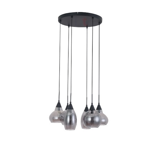 Freelight Hanglamp Macchia Zwart & Smoke Glas 6 Lichts