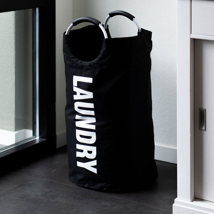 QUVIO Wasmand met handvaten - LAUNDRY - Zwart