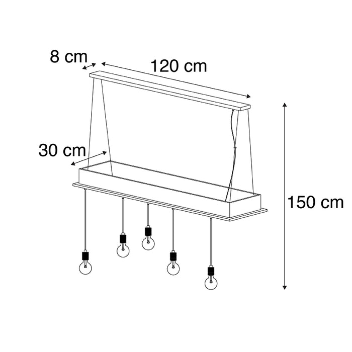 QAZQA Landelijke hanglamp zwart met hout 5-lichts - Flair