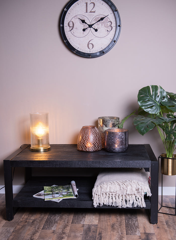 Clayre & Eef Windlicht  Ø 18x25 cm Groen Glas Rond Kaarsenhouder