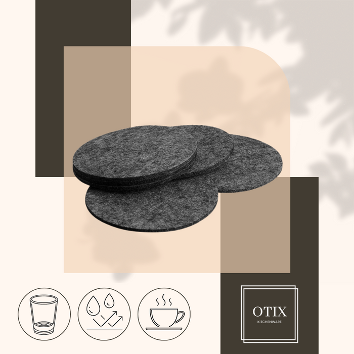 OTIX Onderzetters voor Glazen Vilt Zwart 6 Stuks Onderleggers VILTO