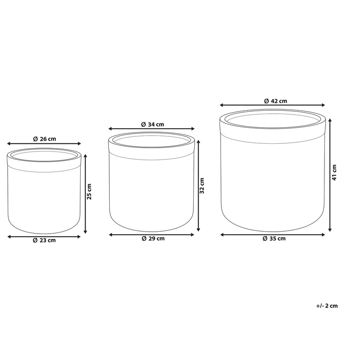 Beliani SAMOS Set van 3 bloempotten Zwart