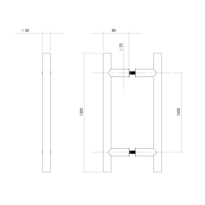 Intersteel Deurgrepen per paar T-vorm 1200x80x30 HoH 1000 rvs