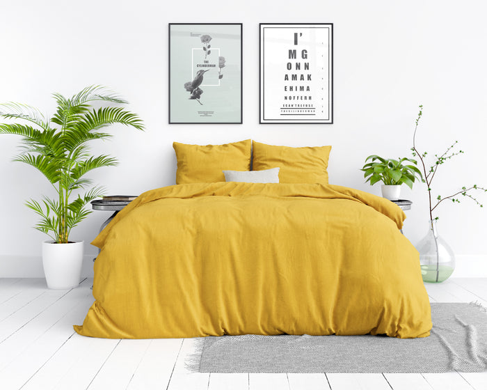 Dekbedovertrek Stone Washed - 100% Natuurlijk - Okergeel - 200x220cm