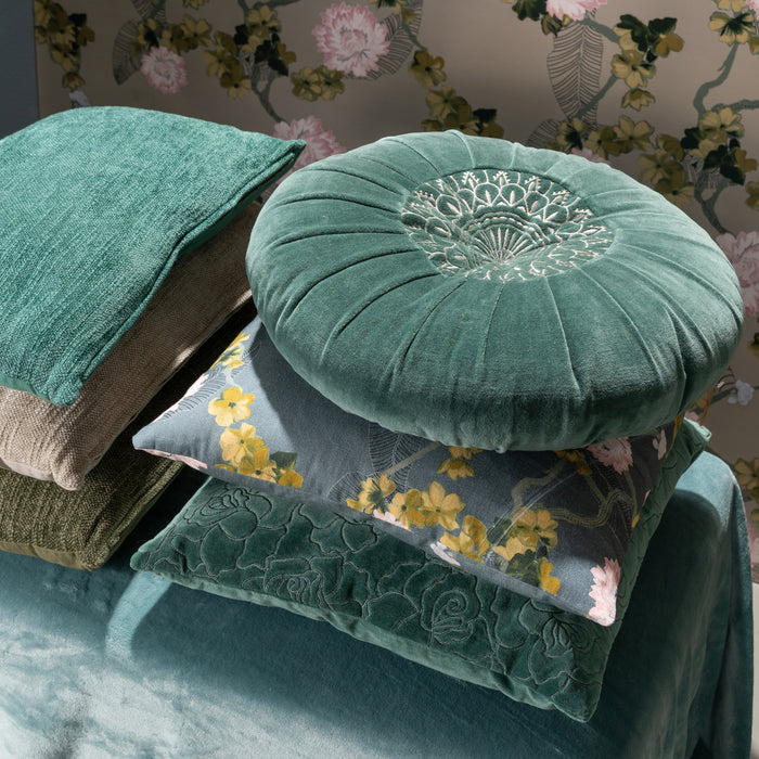 Linen and More Preston Sierkussen - Blue Green - Ø 45 cm