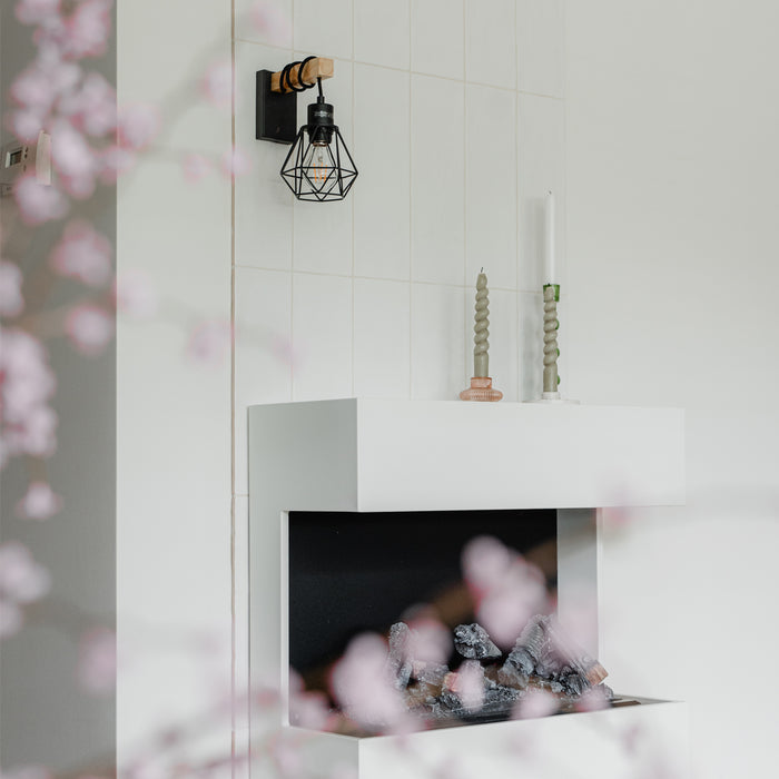 QAZQA Landelijke wandlamp zwart met hout - Chon