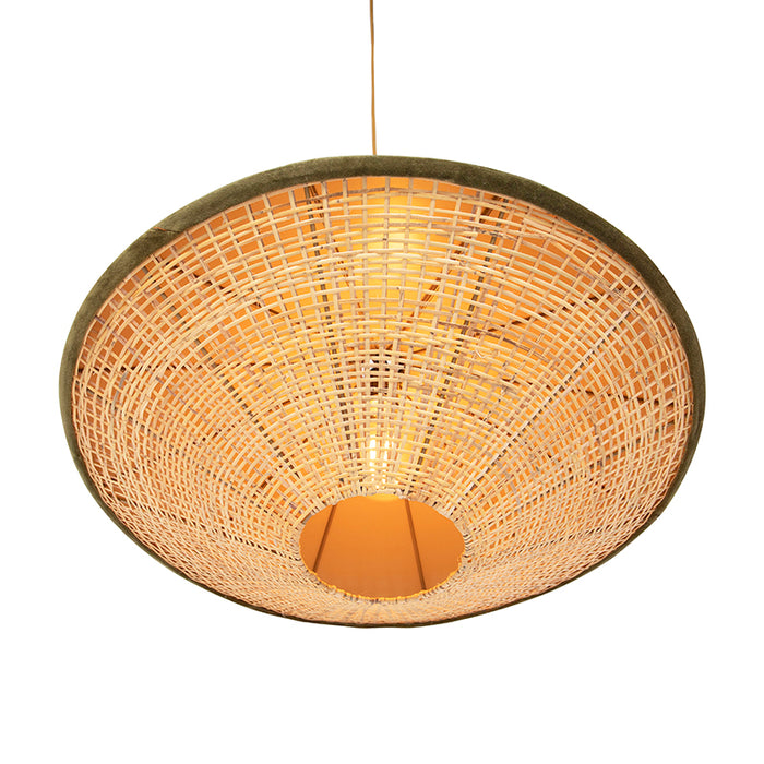 QAZQA Landelijke hanglamp groen velours met rotan 60cm - Frills Can