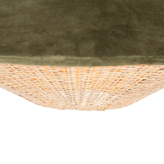 QAZQA Landelijke hanglamp groen velours met rotan 60cm - Frills Can