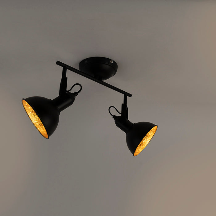 QAZQA Industriële spot zwart met goud 2-lichts - Tommy