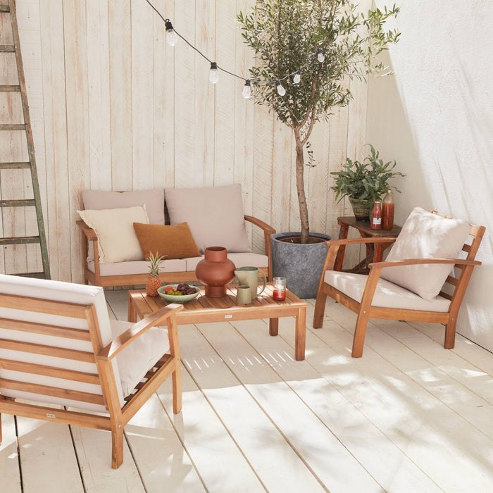 sweeek - Houten loungeset, 4 zitplaatsen