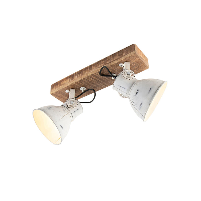 QAZQA Industriële spot wit met mango hout 2-lichts - Mangoes