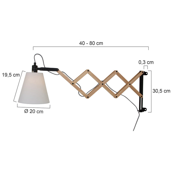 Mexlite - wandlamp - Dion - naturel - hout stof - bedlampje - E14 - 8852BE