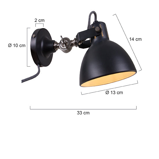 Mexlite - wandlamp - Cera - zwart - metaal - bedlampje - E14 - 7647ZW